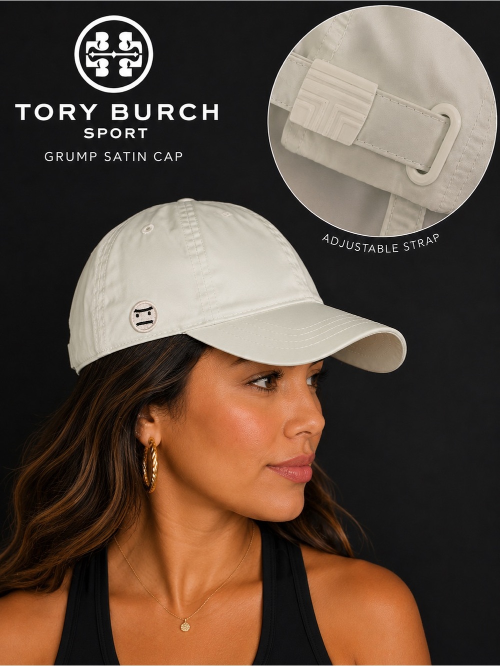 TORY BURCH SPORT Grump Satin Pale Mint Baseball Cap Hat Baller Tennis - Picture 2 of 9